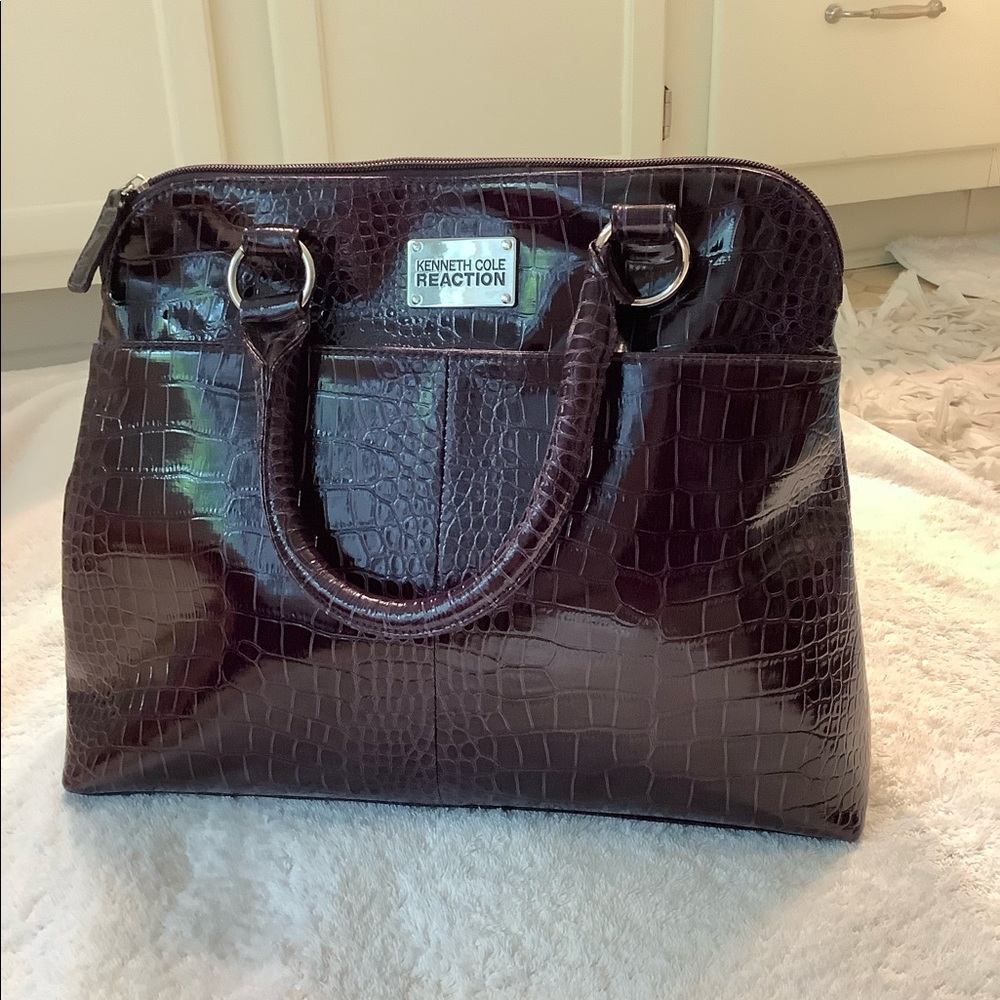 Kenneth Cole Reaction large deep purple tote purse. 14” x 12”